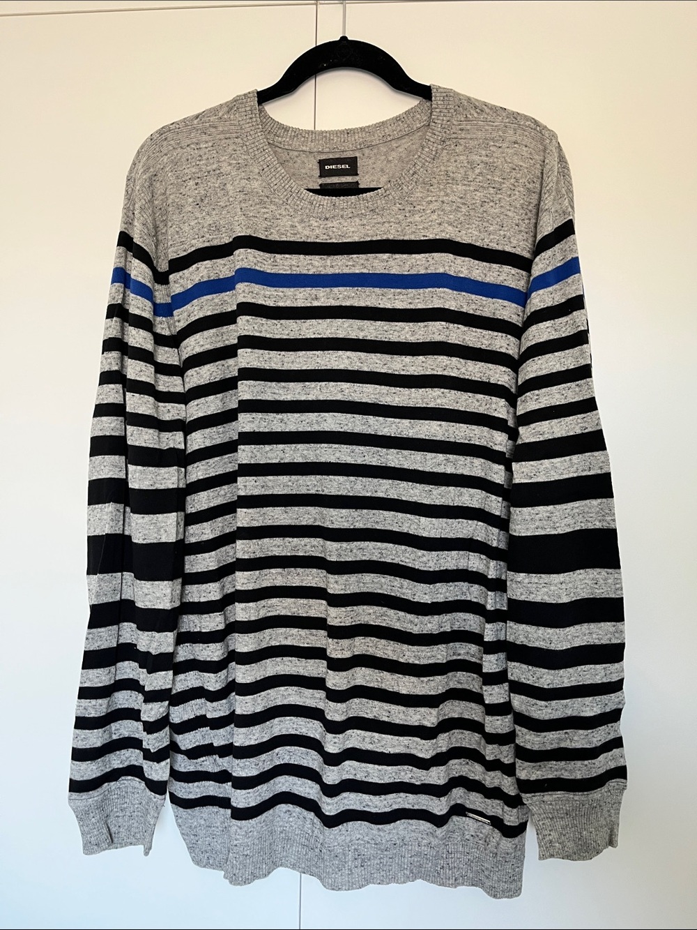 Diesel Gray, Black & Blue Striped Crewneck Sweater